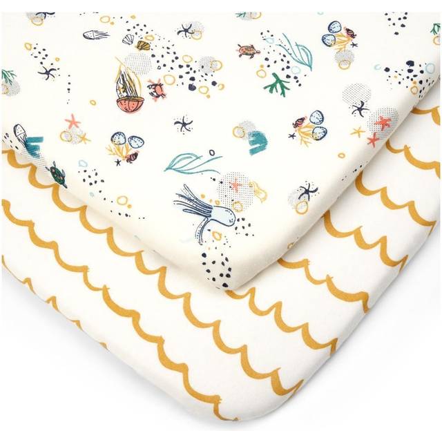 Tutti Bambini Bedside Crib Fitted Sheets 2Pk - Our Planet, Cream