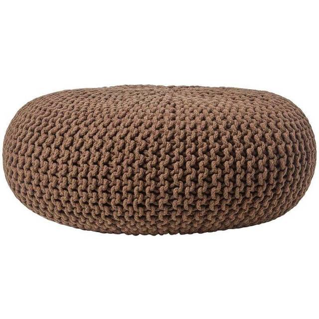Chocolate Brown Knitted Cotton Large Round Pouffe Footstool 70 x 23 cm