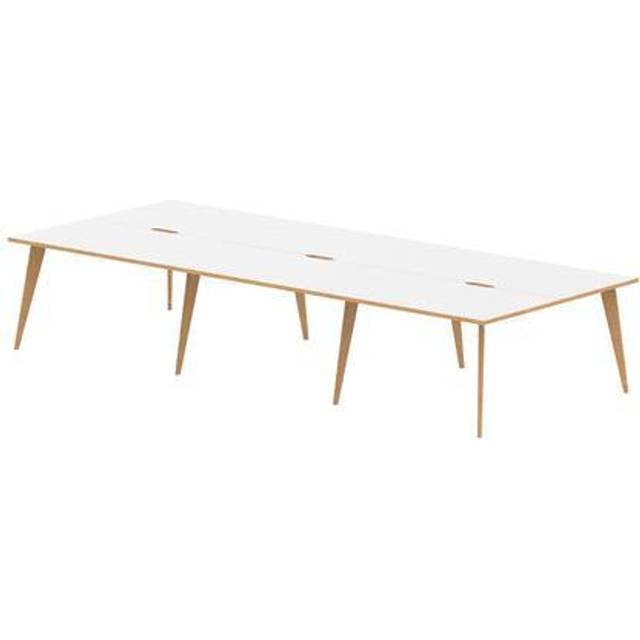 Oslo 1200mm B2B 6 Person Desk White Top Natural Wood Edge White Frame