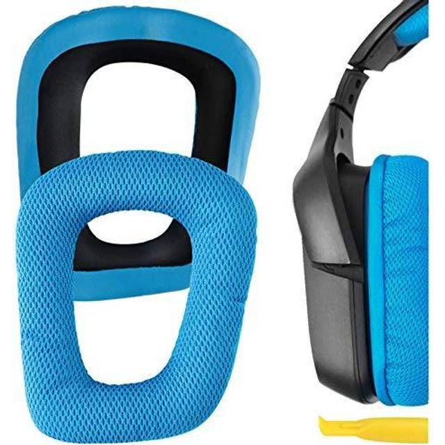Geekria QuickFit Ersättande öronkuddar i nättyg för Logitech G930, G430, G432, G332, G35, F450 hörlurar öronkuddar, headset öronkuddar, öronkuddar reparationsdelar (blå)