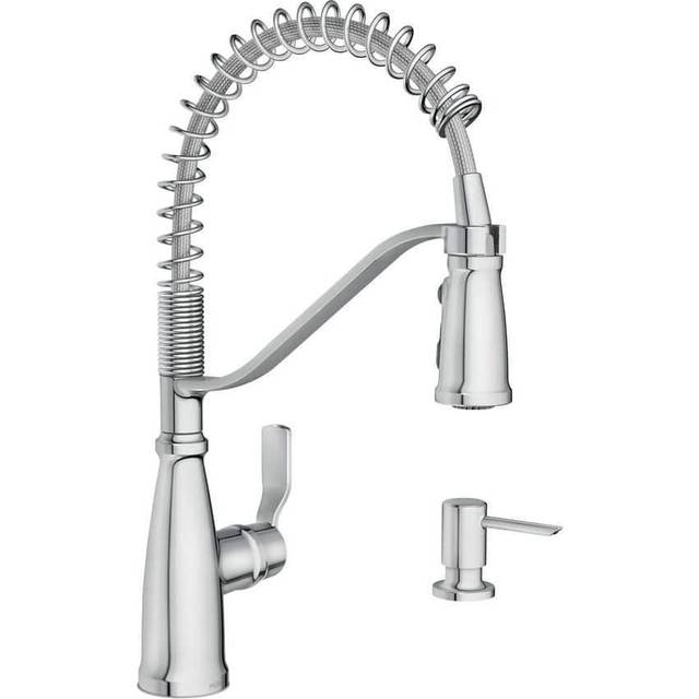 Moen Nolia Chrome OneHandle PreRinse Spring Kitchen Faucet with Pull Down Sprayer  Single Hole Kitchen Sink Faucet with Soap D