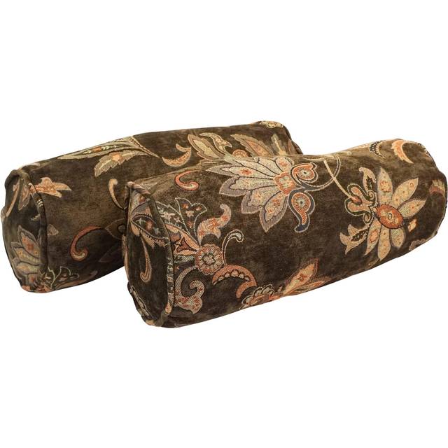 Blazing Needles Corded Jacquard Chenille Bolster Pillow, 20 x 8, Brown Floral 2 Count