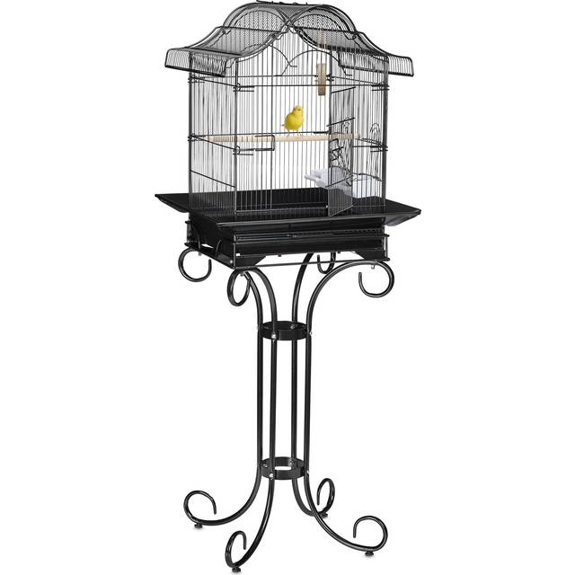 Relaxdays - Bird Cage, Birdcage with Stand, Canaries, Finches, Perch, Feeding Bowl, h x w x d 146.5 x 55 x 50 cm, Black