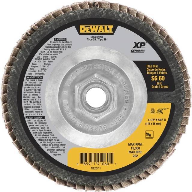 "DEWALT DWA8281H 60G T29 XP Ceramic Flap Disc  4-1/2"""""""" x 5/8"""""""""