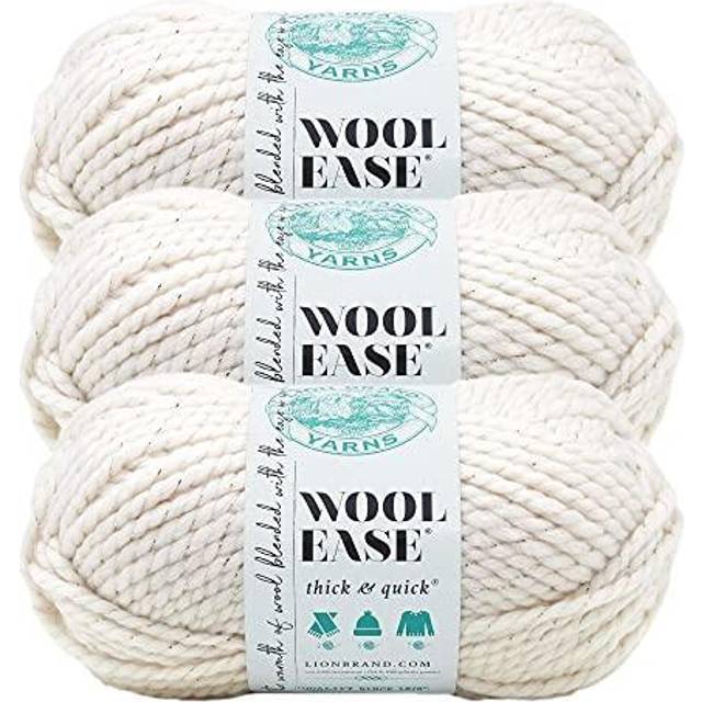 Lion Brand Yarn Wool-Ease Thick & Quick Yarn  Soft and Bulky Yarn for Knitting  Crocheting  and Crafting  3 Pack  Starlight