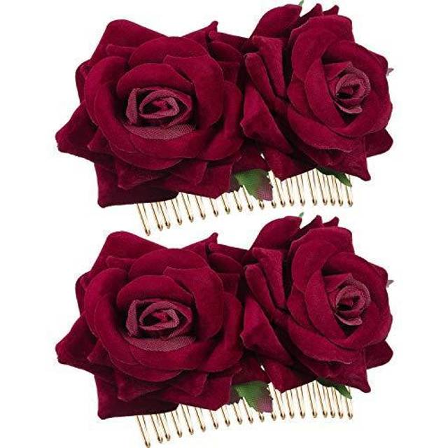 2 Pack Rose Flower Hair Clip  Women Wedding Hair Accessories  Flamenco Dancer Dark Red