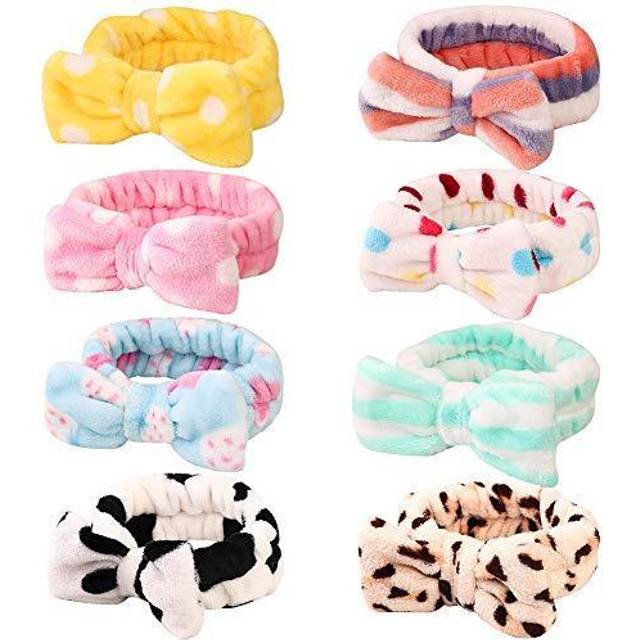 8 Pack Spa Bow Headbands  Coral Fleece Makeup Cosmetic Headband for Washing Face  Shower Terry Cloth Hair Band for Women Facial
