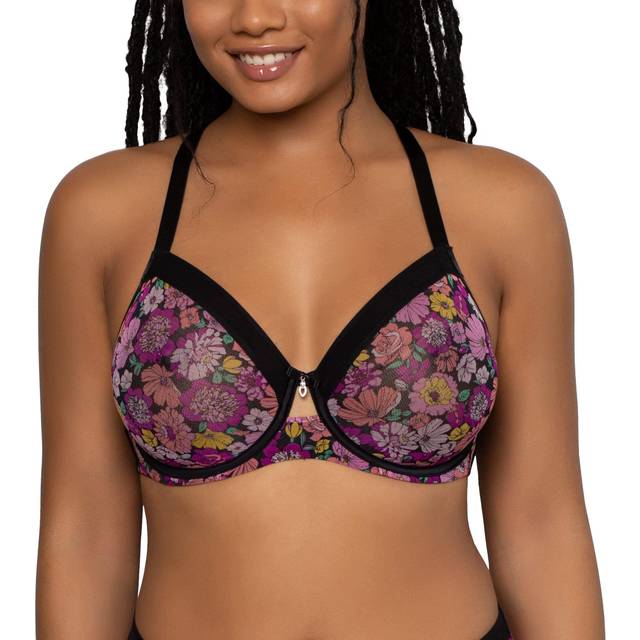 Curvy Couture Dam Sheer Mesh Full täckning ofodrad bygel, sexig stödjande plusstorlek, genomskinliga behåar, Retro rosor, 95F