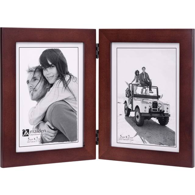 Malden Double Vertical 5x7 Picture Frame - Wide Real Wood Molding  Real Glass - Dark Walnut