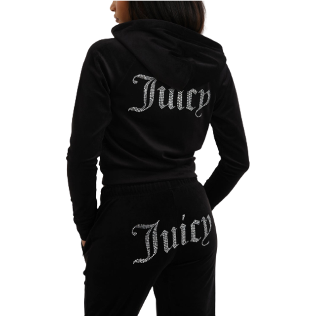 BLACK DIAMANTÉ VELOUR ZIP-THROUGH HOODIE - XS / Black