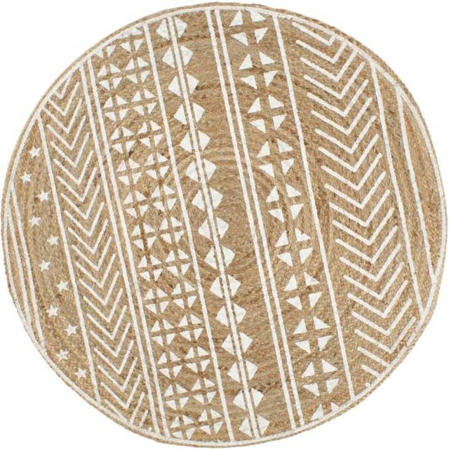 Handmade Rug Jute with White Print 120 cm Vidaxl