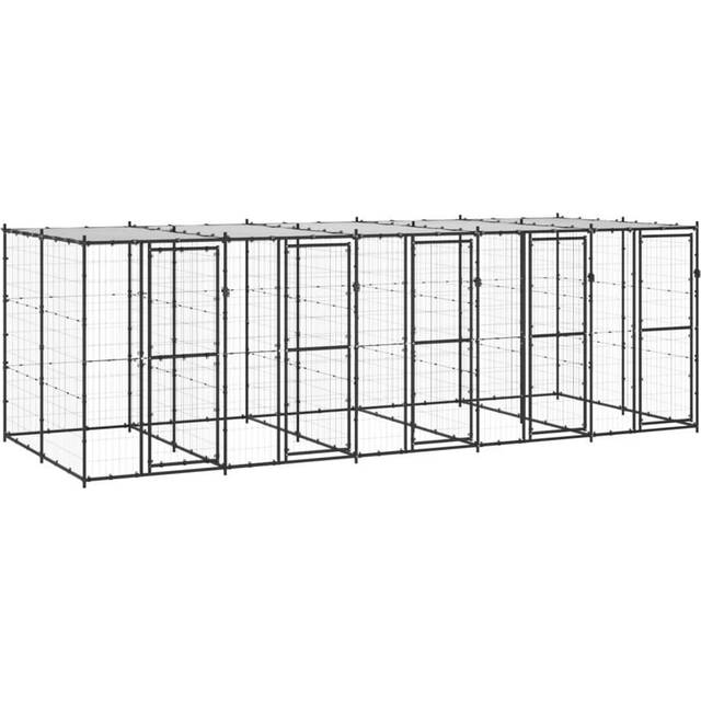 vidaXL Hundgård för utomhusbruk med tak 12,1 m², hundhus, hundburar, inhägnad, hundbur, hundstaket, inhägnader, hundstaket, hundgård, hundgårdar