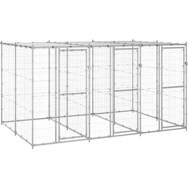 vidaXL Outdoor Dog Kennel Galvanised Steel with Roof 7.26 m² - Silver