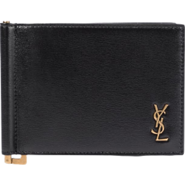 Saint Laurent Tiny Cassandre leather wallet - black (One Size)