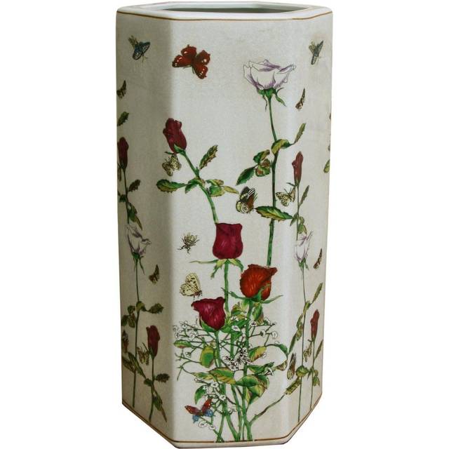 Ceramic Hexagonal Umbrella Stand With Butterfly Design