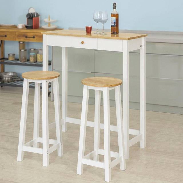 Sobuy - 3 pcs Kitchen Breakfast Dining Bar Set-1 Table and 2 Stools,FWT50-WN