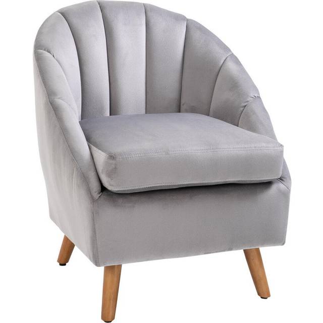 HOMCOM Velvet Fabric Single Sofa Accent Chair Solid Wood Leg Upholstered Grey