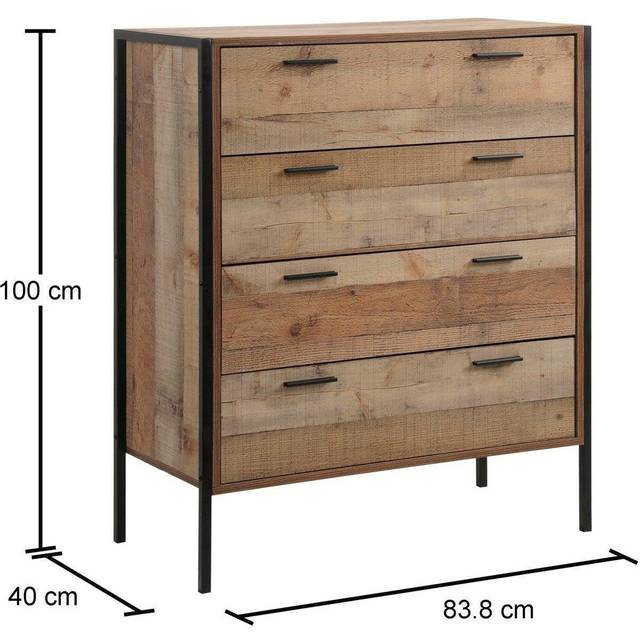 Industrial Rustic Oak Effect 4 Drawer Chest