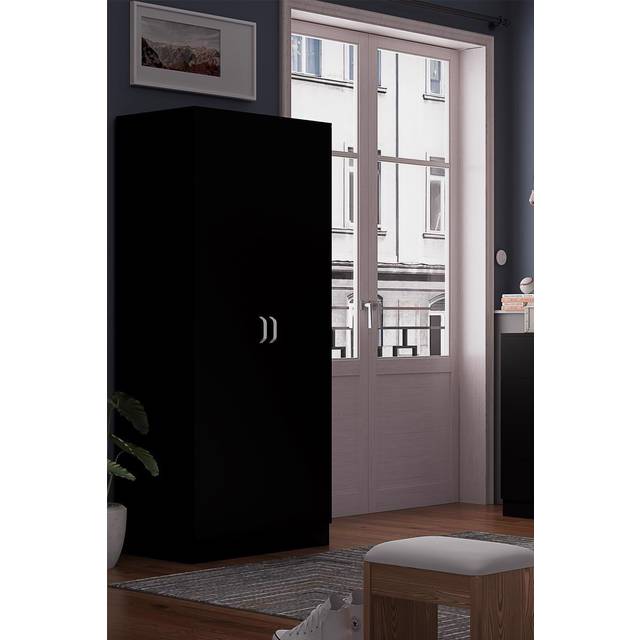 FWStyle Tunis 3 Piece Bedroom Set Wardrobe Chest Bedside Matt Black, Black