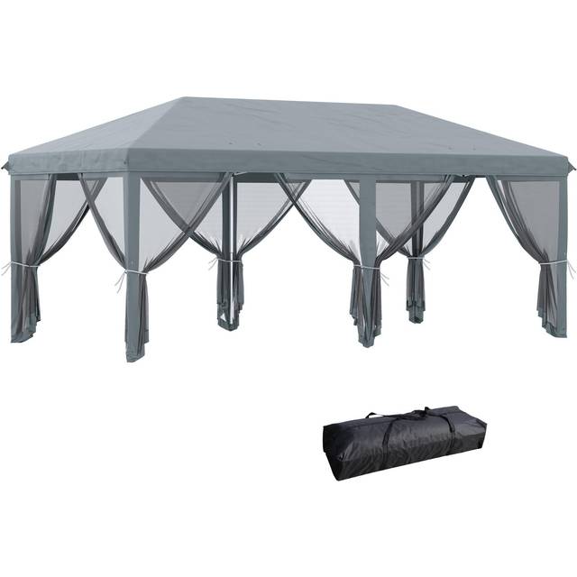 Outsunny 6 X 3m Pop Up Canopy, Outdoor Canopy Shelter, Marquee Party Wedding Tent With 6 Mesh Walls And Carry Bag, Grey