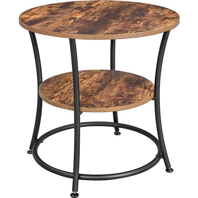 Round Side Table with 2 Shelves, Rustic Brown