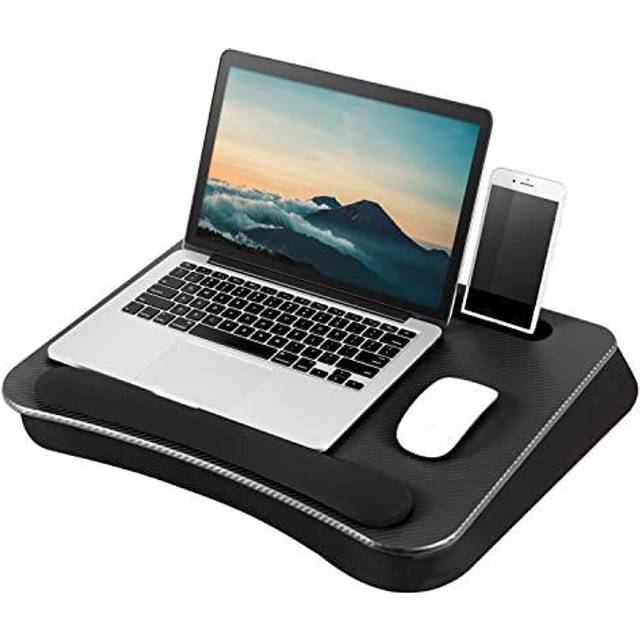 LAPGEAR Memory Foam Lap Desk with Wrist Rest and Media Slot - Medium - Silver Carbon - Fits up to 15.6 Inch Laptops and Most Tablet Devices - Style No