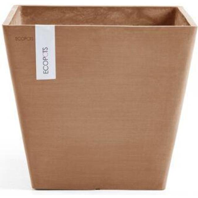 "Ecopots Rotterdam Durable Indoor/Outdoor Modern Square Recycled Plastic Planter Flower Pot  Terracotta Color  12"""""