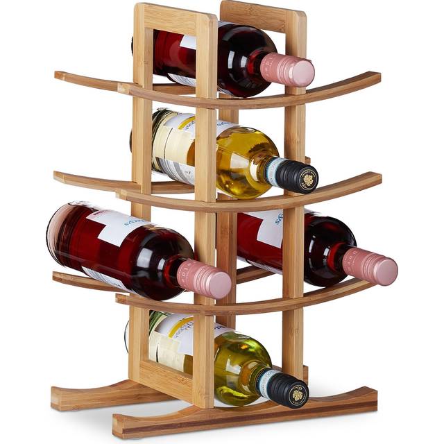 Relaxdays - Wine Rack Bamboo, Small Wine Stand For 12 Bottles, 4 Tiers, Horizontal, Freestanding, hwd 42.5x30x16 cm, Natural