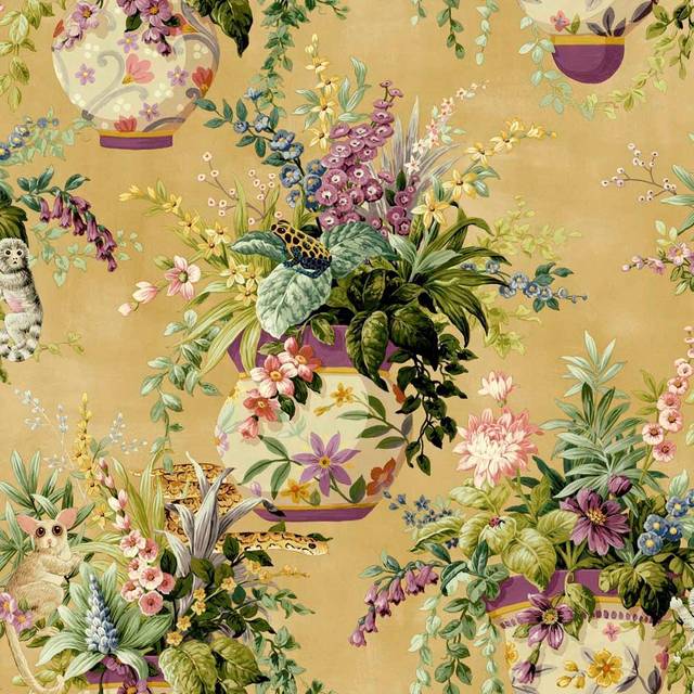 Holden Decor Floral Vase Ochre Green Wallpaper Flowers Garden Nature Modern