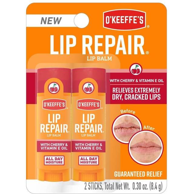 OKeeffes Lip Repair Lip Balm with Cherry  Vitamin E Oil  Stick  Twin Pack
