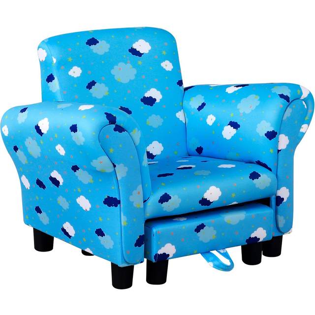 HOMCOM Kids Armchair Toddler Sofa Seat Set with Footrest Padding Couch Blue
