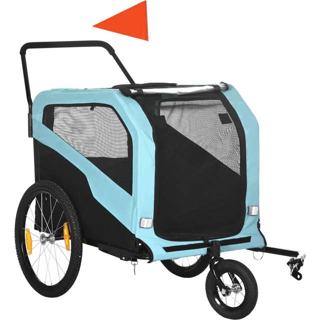 Cykelvagn till Hund Nätfönster Stålram Ljusblå 2-i-1-design