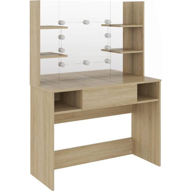 Vidaxl Makeup Table With Led Lights 100X40X135 Cm Mdf Oak - One Size