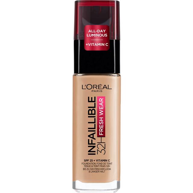 L'Oréal Paris make-up, vattentät och hållbar, flytande foundation med SPF 25, Infaillible 32H Fresh Wear Makeup, nr 140 Golden Beige, 30 ml