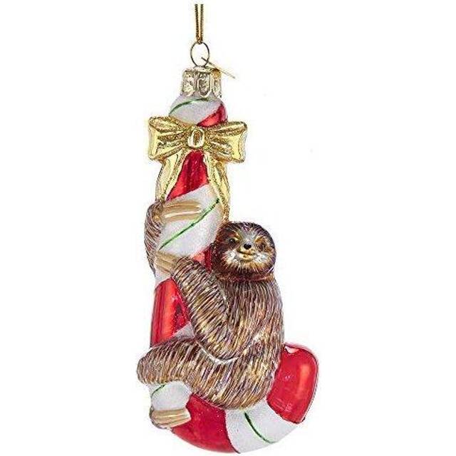 Noble Gems Sloth on Candy Cane Glass Christmas Ornament NB1441 New