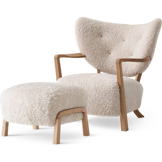 &Tradition Wulff ATD2 Armchair Sheepskin Honey 50 Mm/ White Oiled Oak Incl. ATD3 Puff
