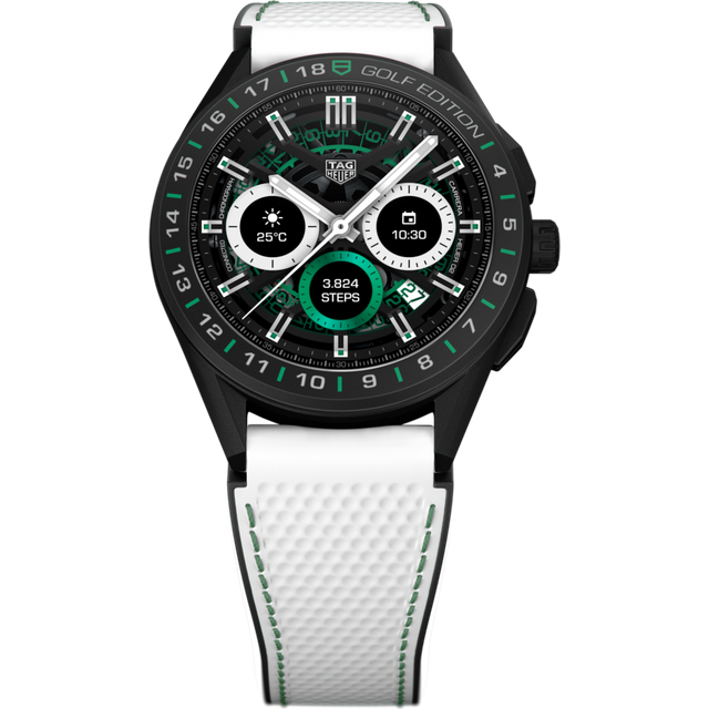 TAG Heuer Watch Connected 45 Titanium White Green Rubber Golf Edition D - Black