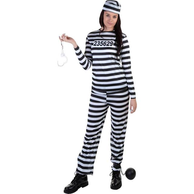 Women's Striped Prisoner Costume | Jailbird Women's Costume - Black&#47;White (XL)