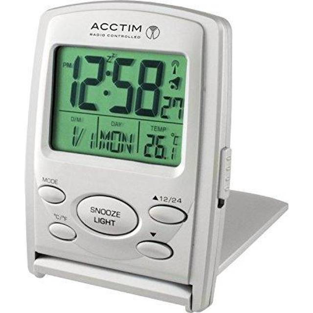 Acctim Vista Radio Controlled Digital Travel Alarm Clock, Silver