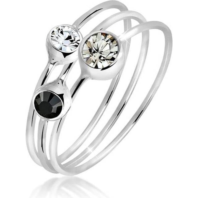 Elli Ring damer stapling set med 3 eleganta med kristaller i 925 sterlingsilver, 46 (14.6), Silver, Kristall
