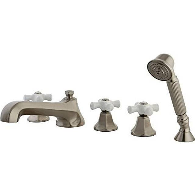 Kingston Brass KS43085PX Three Handle Roman Tub Filler with Hand Shower