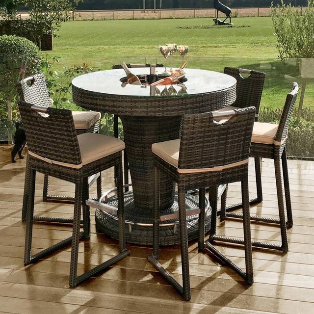 Maze Rattan 6 Seat Bar Set with Ice Bucket - Brown