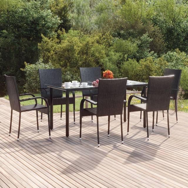 Vidaxl 7 Piece Garden Dining Set Black Poly Rattan