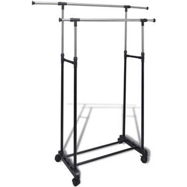 vidaXL Adjustable Clothes Rack 4 Castors 2 Hanging Rails - Black