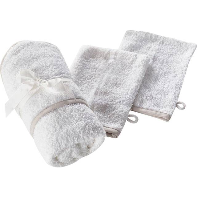 White Baby Hooded Towel and Wash Mitt 2 pack | 100% Cotton Soft & Absorbent