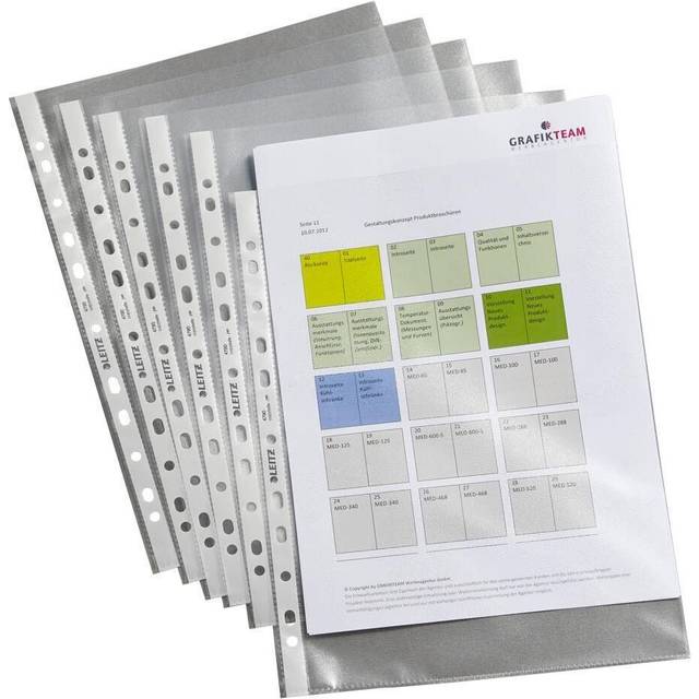 Leitz 100x Pocket Embossed A4 Punched Pocket Archive Document Organiser Office