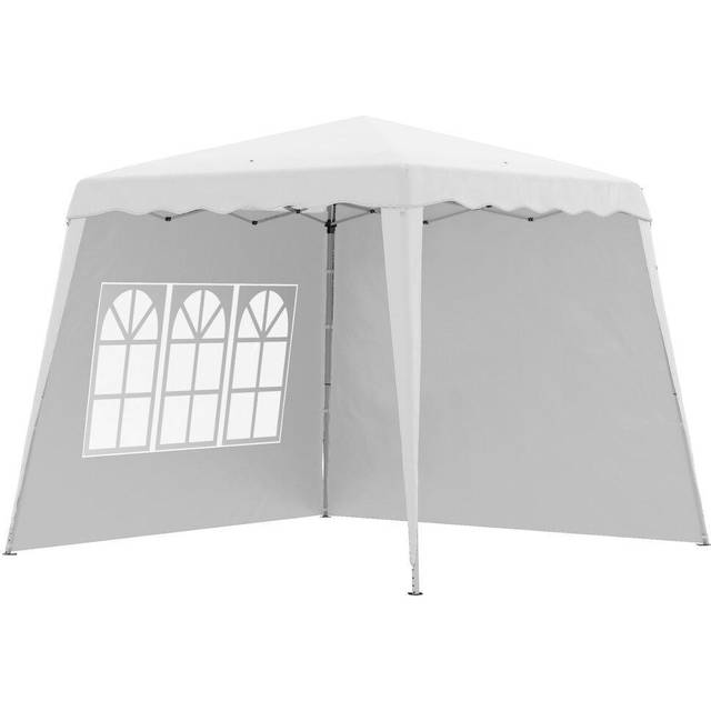 Outsunny 2.4 x 2.4m UV50+ Pop Up Gazebo Canopy Tent with Carry Bag, White, White