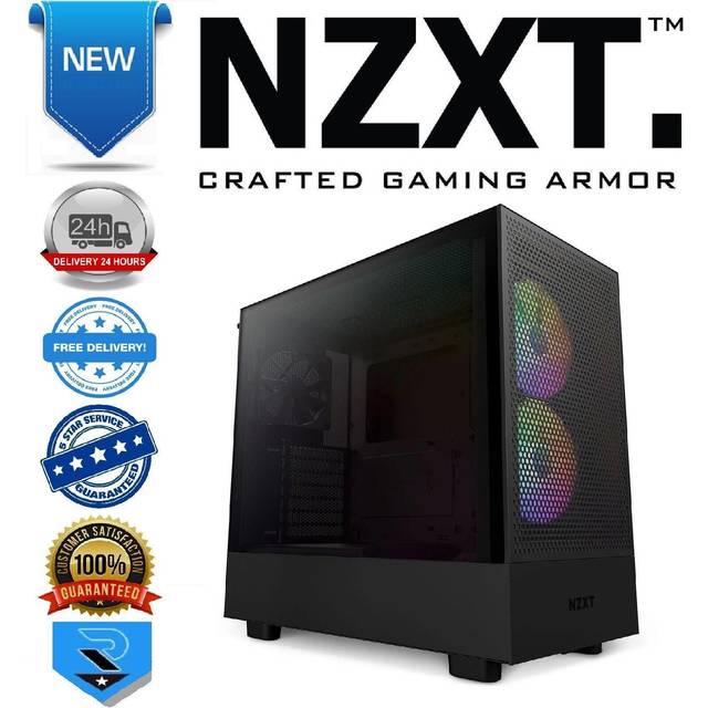 NZXT H5 Flow RGB - CC-H51FB-R1 - ATX Mid-Tower Gaming PC Chassi - USB-C Port - Mesh Front & Tempered Glass Side Panel - 2X F-Series 140mm Core RGB Fläktar Ingår - Förberedd för vattenkylning - Svart