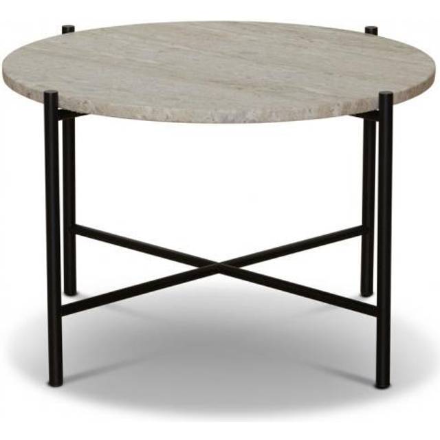 Handvärk - Round Coffee Table - Soffbord - Beige Marble/Black 60 - Ø65 x H40 x B65 cm