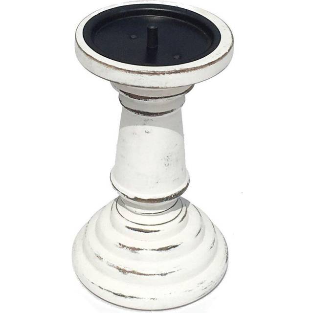 Topfurnishing - Rustic Antique Carved Wooden Pillar Church Candle Holder [[White Light,Medium 19cm]